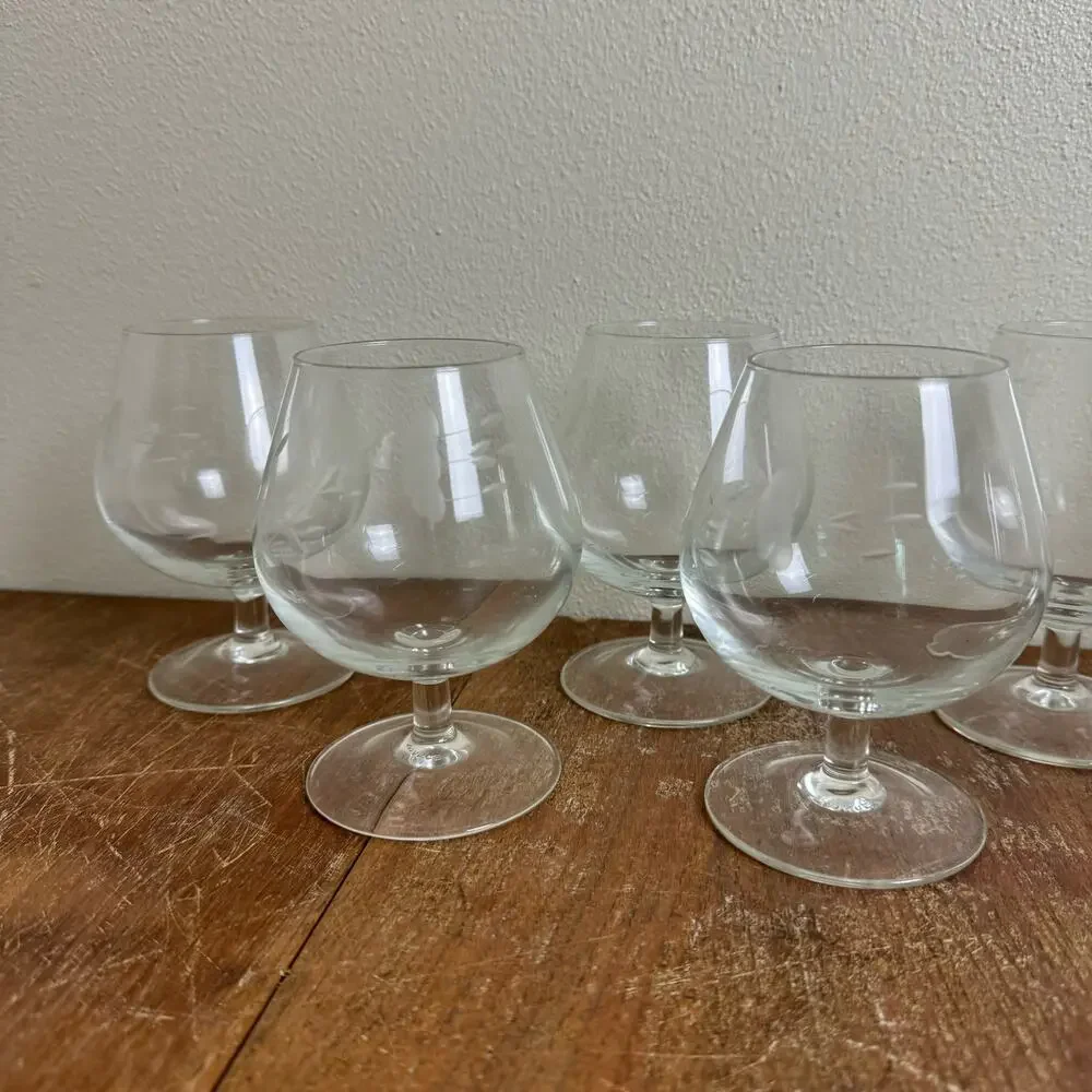 Princess House Set of 8 Heritage Brandy Glasses Floral Etched Made‎ In France